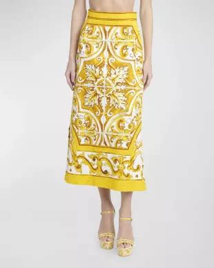 Dolce&Gabbana Majolica Stretch Silk Pencil Skirt .